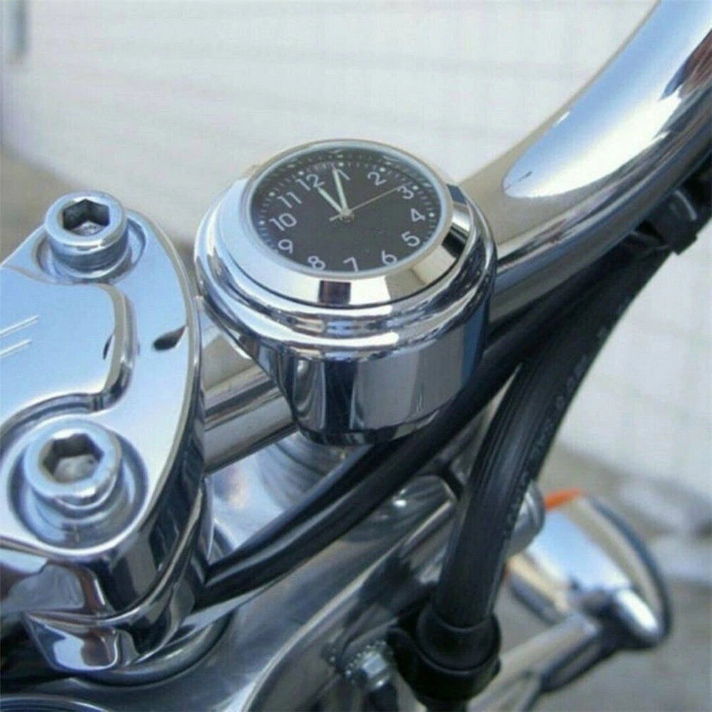 2 IN 1 Motorcycle Chrom Handlebar Clock & Thermometer Gauge For 7/8" to 1"ST