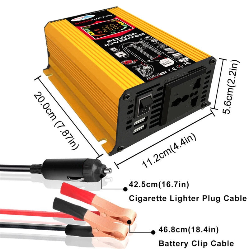 Power Inverter DC 12V to AC 220V Modified Sine Wave Car Converter Camping Boat