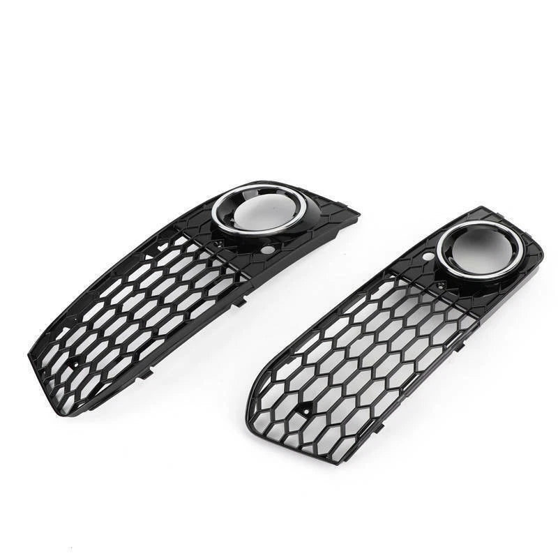 L+R Black Chrome Honey Comb Fog Light Cover Grille Grills For Audi A4 B8 2009-11