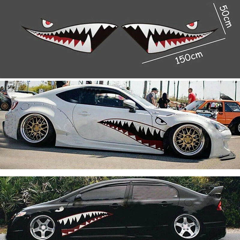 Car 59'' Full Size Red Grey Shark Mouth Tooth Teeth Reflective Sticker Vinyl ST