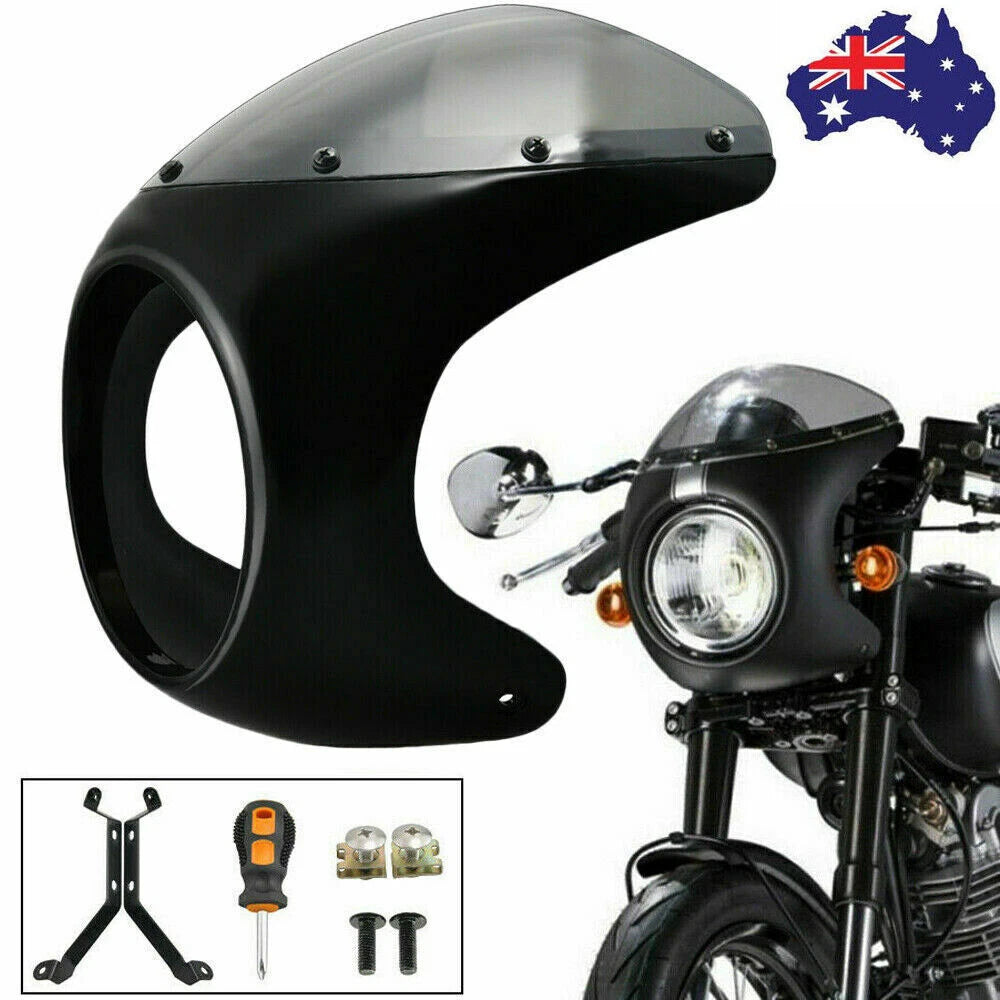 7" Universal Motorcycle Headlight Retro Cafe Racer Handlebar Fairing Windshield