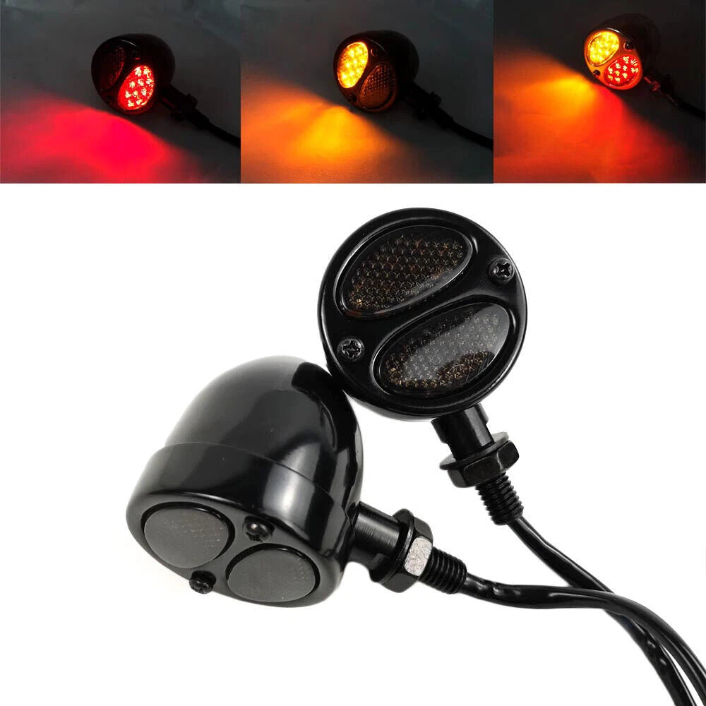 LED Motorcycle Bullet Red/Amber Brake Blinker Turn Signal Tail Lights For Harley
