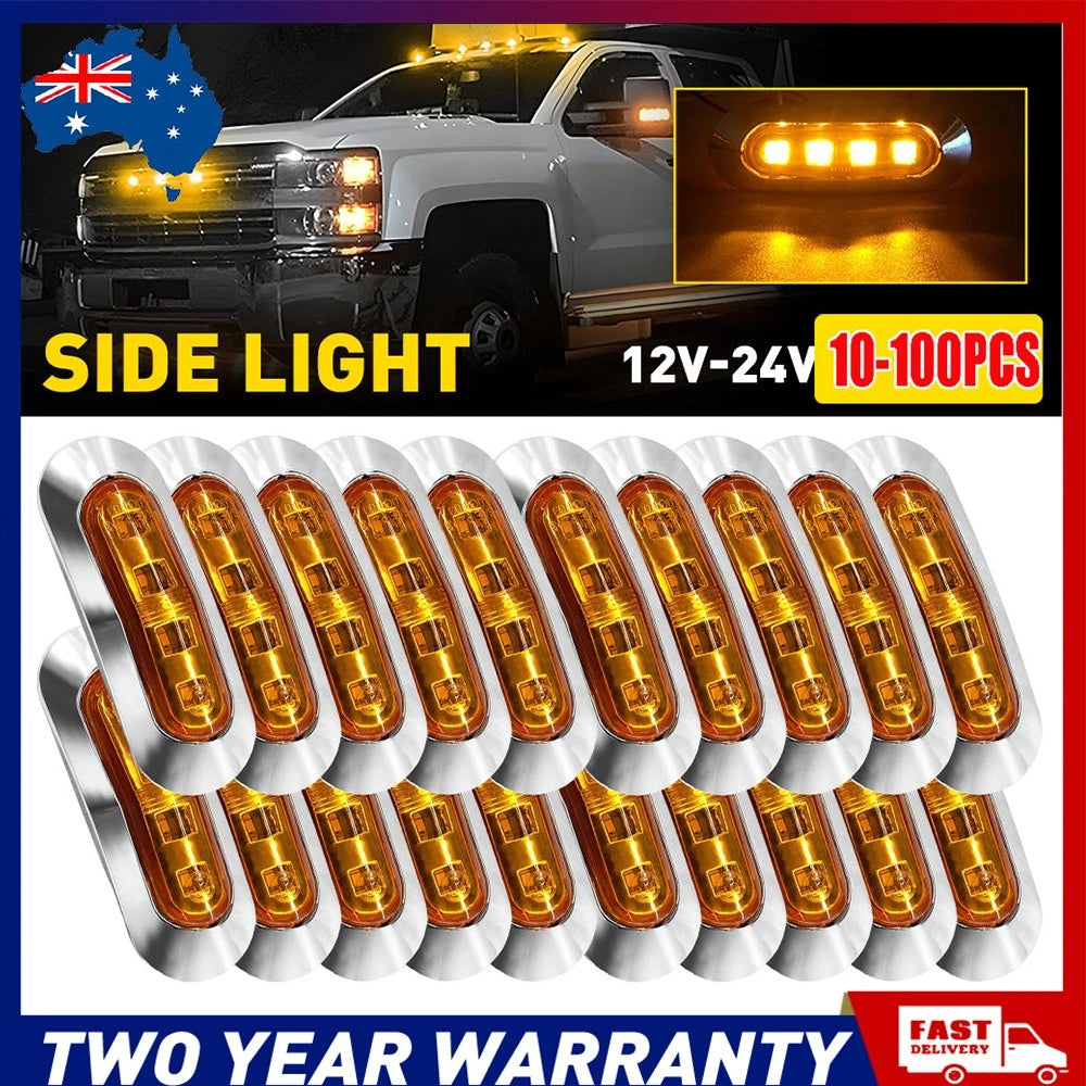 10-100X Chrome Clearance Light LED Side Marker Amber Trailer Caravan 12-24V A A