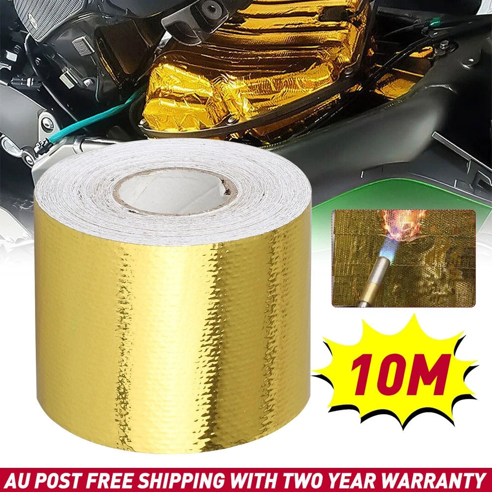 Gold Foil Heat Insulating Tape Wrap Hose Reflective Adhesive Shield 50mm X 10m