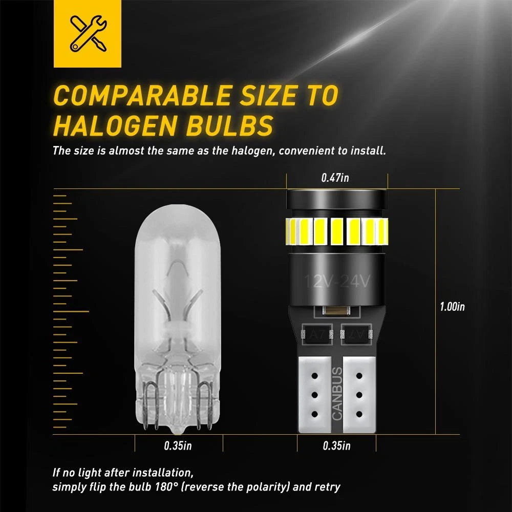 AUXITO 10X Super Bright 194 168 2825 175 T10 CANBUS Car 24SMD White LED 12V