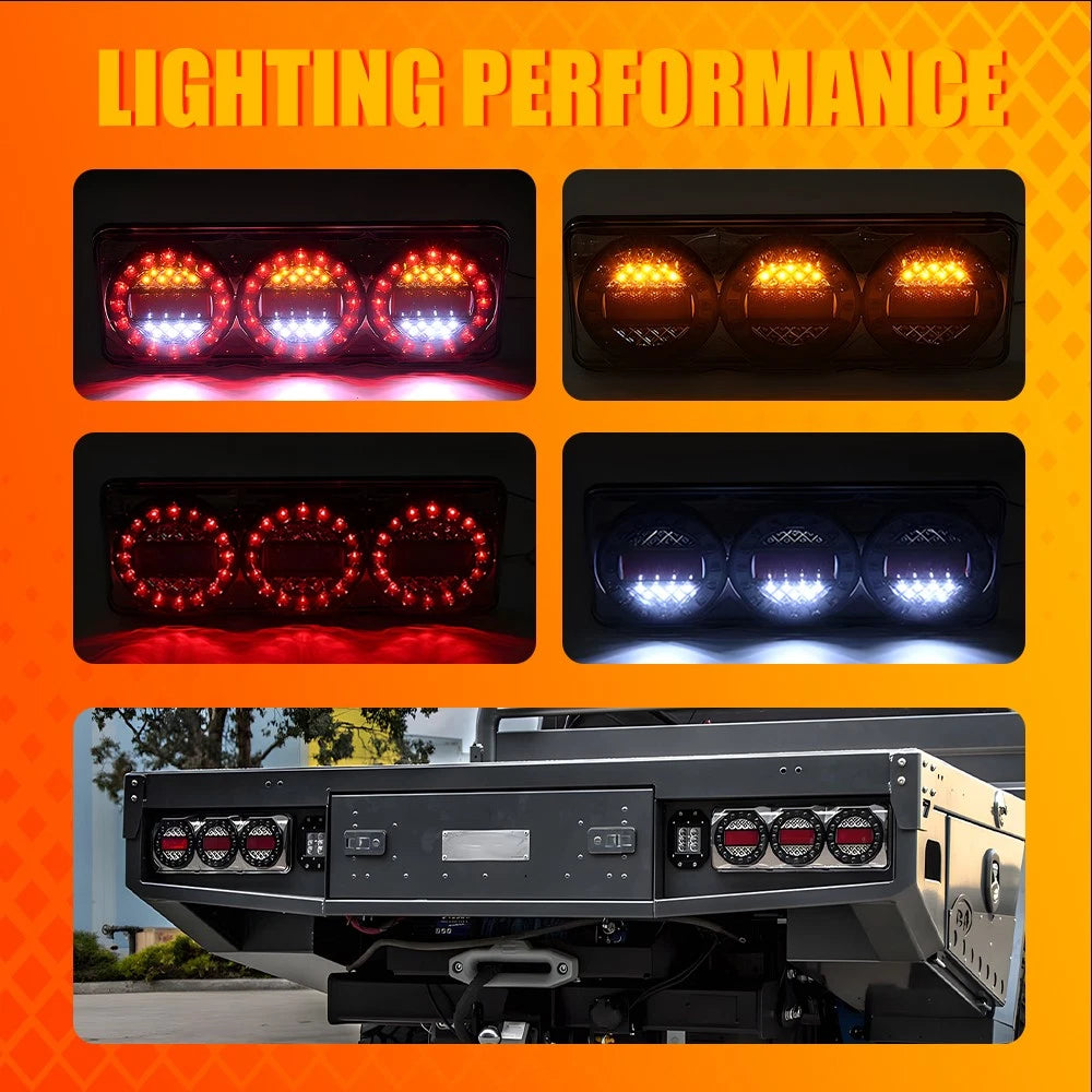 2-20X 3 LED Combination Tail Lights Stop/Tail/Indicator/Reverse Truck Ute Tray