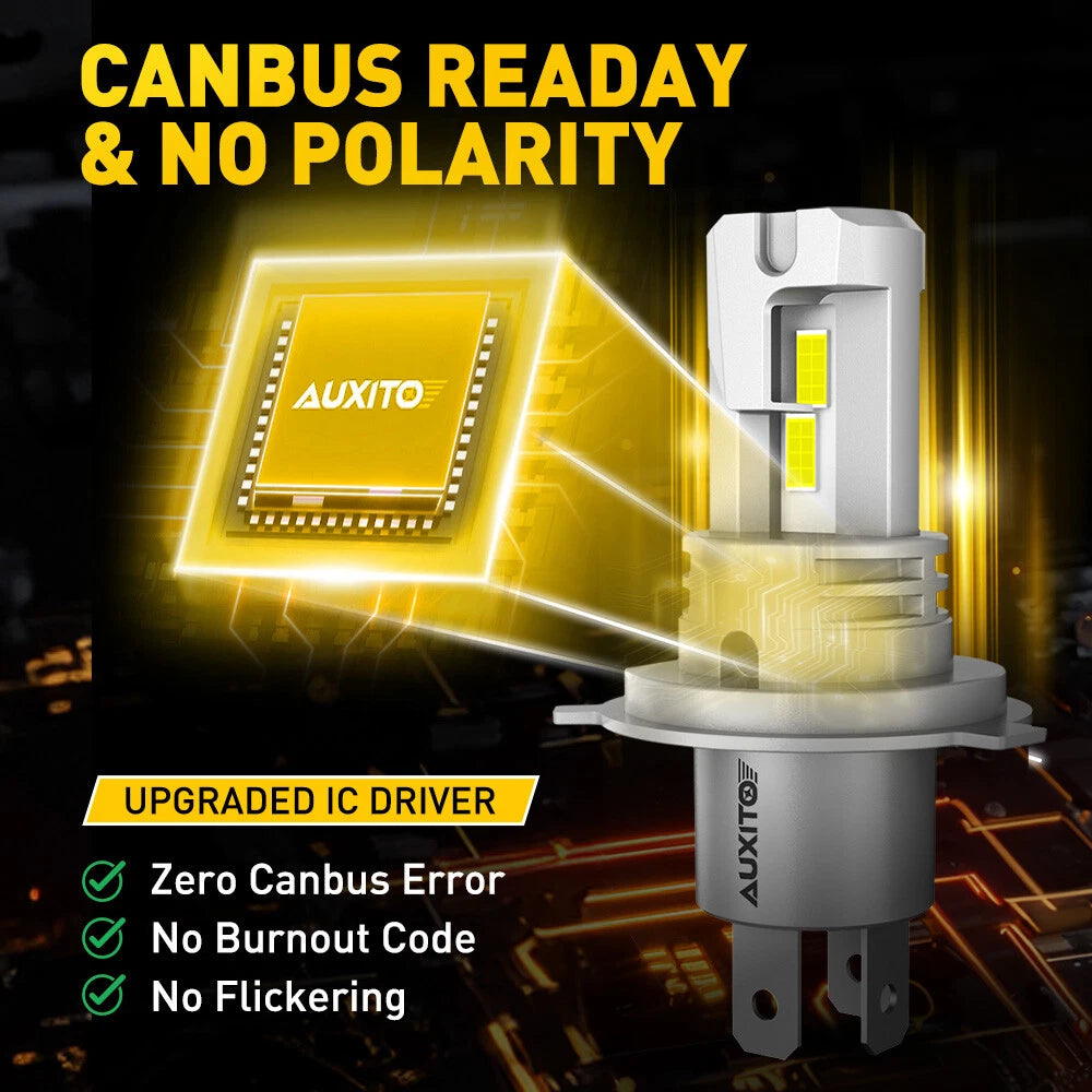 AUXITO Pair H4 Headlight Globe Light LED 6500K High Low Beam Bulbs Kits Xenon AU