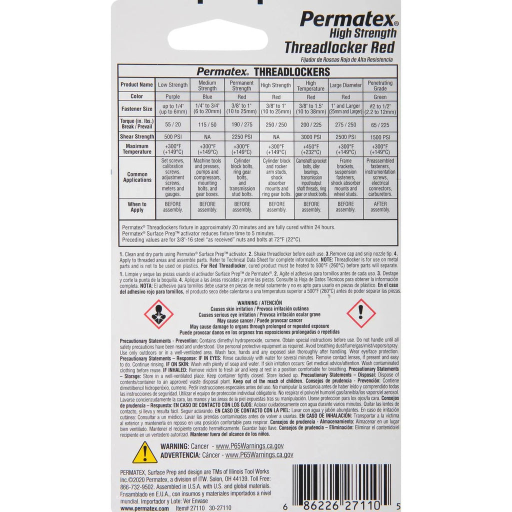 Permatex High Strength Threadlocker Red 10ml