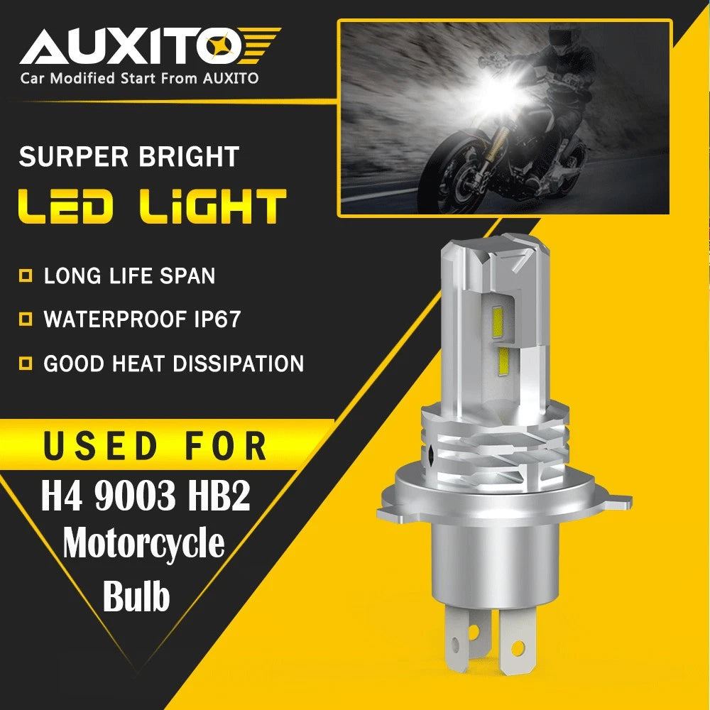 AUXITO 1X H4 Motorcycle LED Headlight White Hi/Low Bulbs 6000K Beam High Power