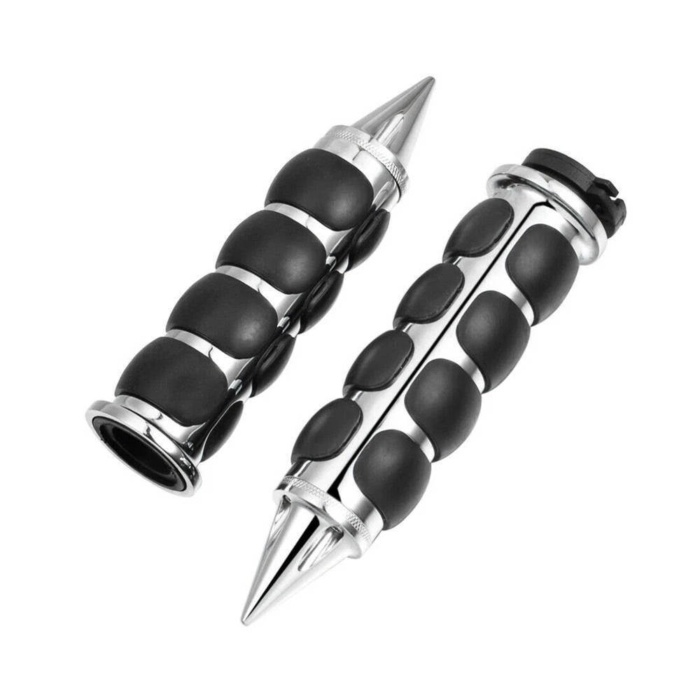 Motorcycle 1" Spike Hand Grips Handlebar Throttle Black Chrome Fit For Harley ST