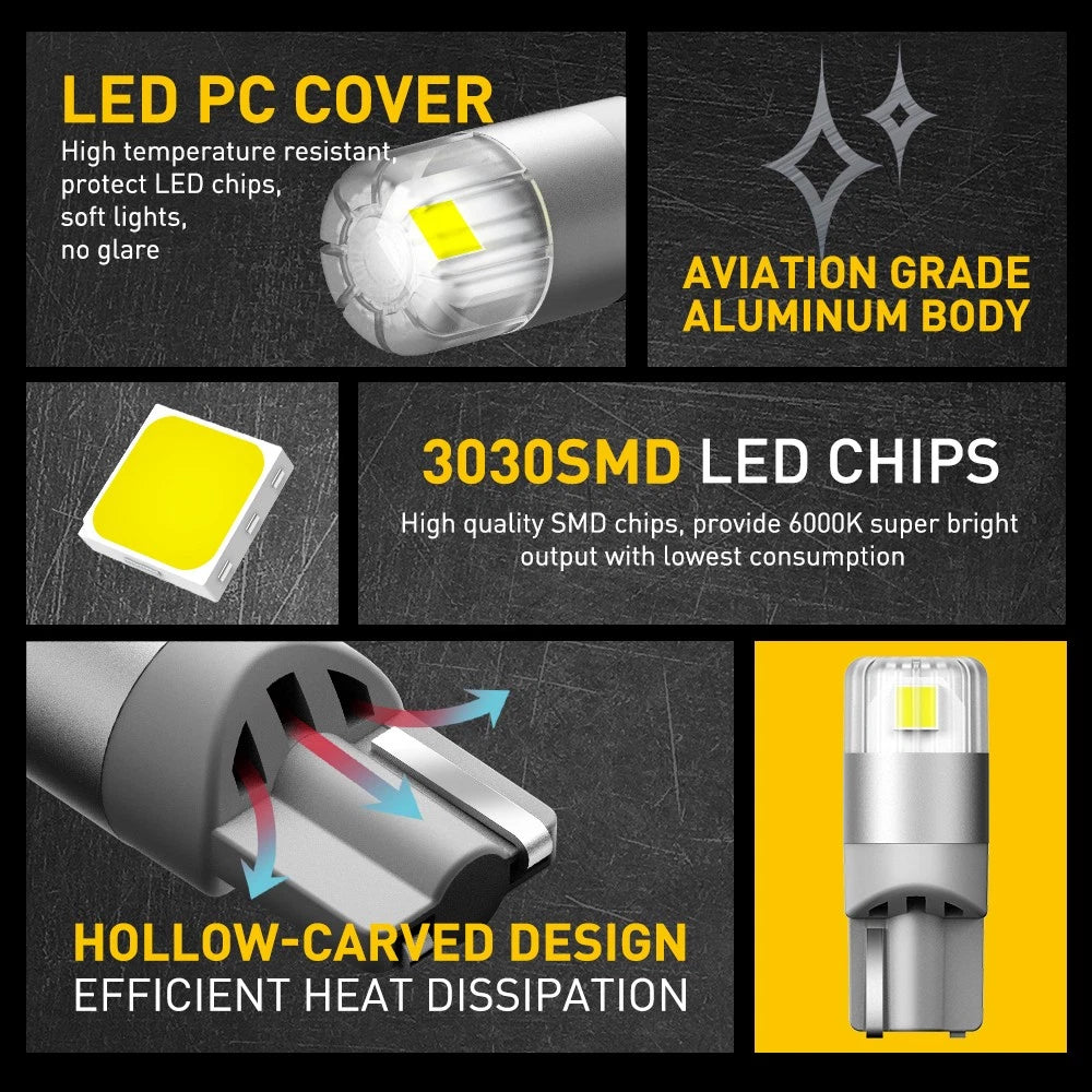 2pcs T10 194 168 2smd White Car LED Wedge Interior Side Light Bulb Lamp Parking