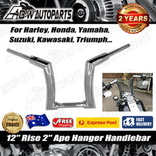 Load image into Gallery viewer, Chrome 12" Rise 2" Ape Hanger Handlebar 1" CLAMP For Harley Sportster Yamaha