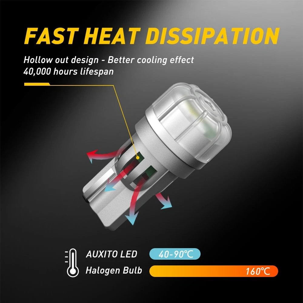 2X AUXITO T10 194 168 W5W Car LED HID CANBUS White Error Free Wedge Light Bulbs