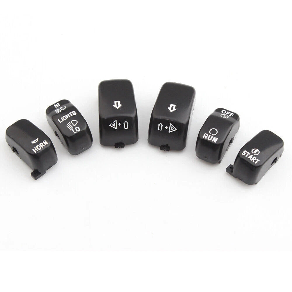 6X Black Hand Control Switch Housing Button Covers Caps Kit For Harley XL 96-13