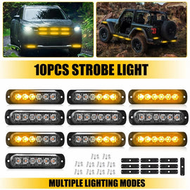 10 Amber LED Car Truck Emergency Beacon Warning Hazard Flashing Strobe Light Bar