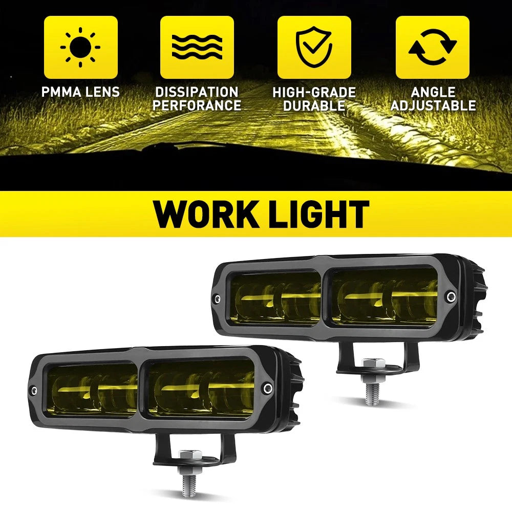 2x 6inch Amber LED Light Bar Combo Spot Flood Fog Yellow Offroad Driving Work