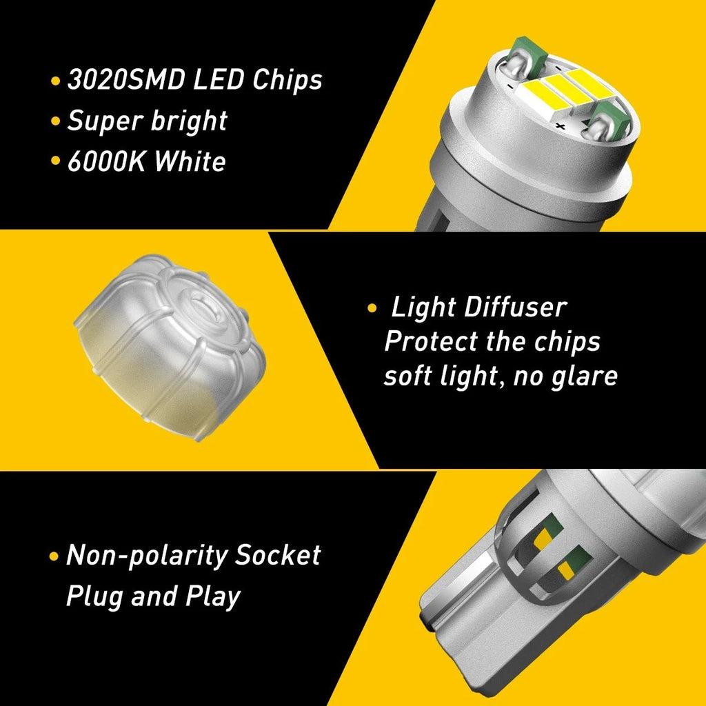 2X AUXITO T10 194 168 W5W Car LED HID CANBUS White Error Free Wedge Light Bulbs