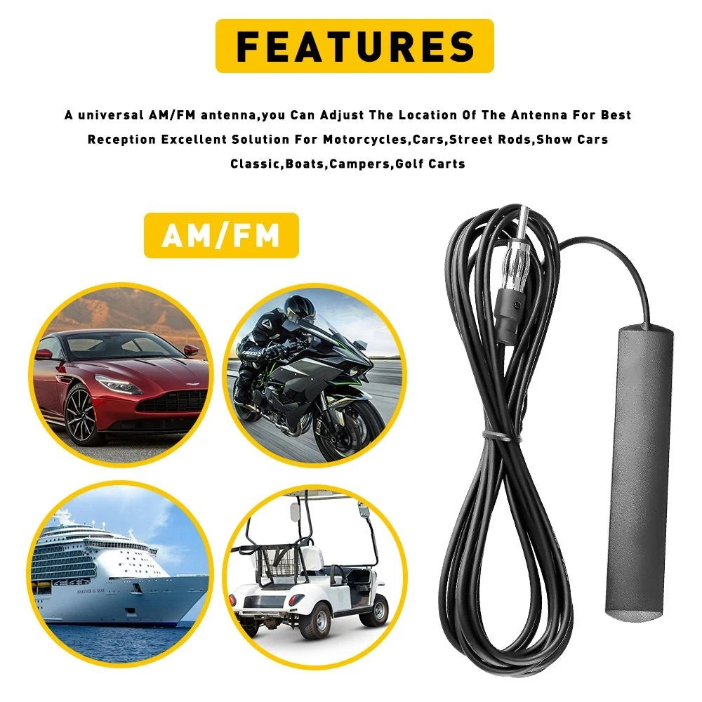 With 3M Cable Antenna Hidden Radio Stereo for Vehicle Truck Stealth Car RV Black