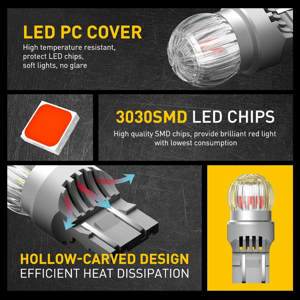 2-10x T20 7440 LED Brake Stop Tail Light Bulb 7443 Canbus Free Red Super BRH A