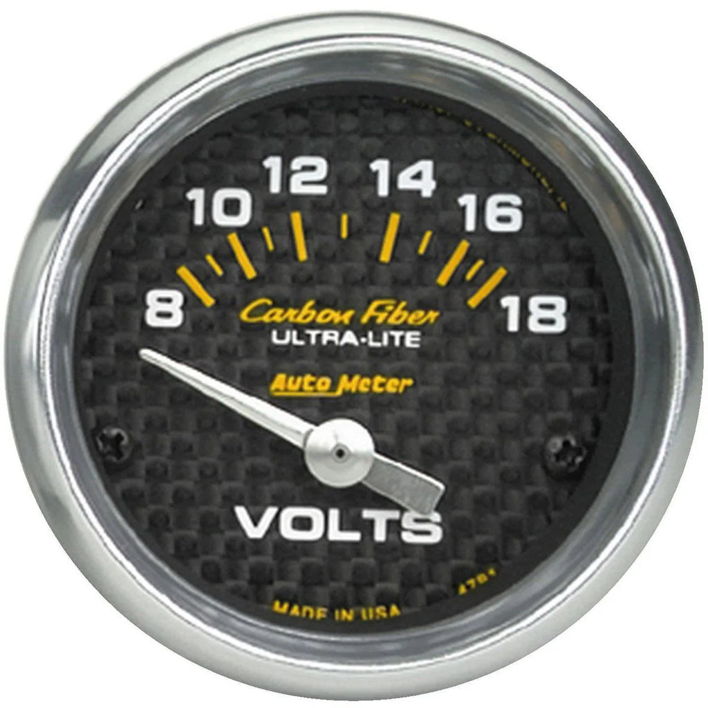 Autometer Carbon Fiber 2-1/16in Voltmeter 0-18V Short Sweep Electric AU4791