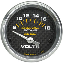 Load image into Gallery viewer, Autometer Carbon Fiber 2-1/16in Voltmeter 0-18V Short Sweep Electric AU4791