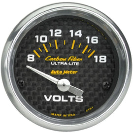 Autometer Carbon Fiber 2-1/16in Voltmeter 0-18V Short Sweep Electric AU4791