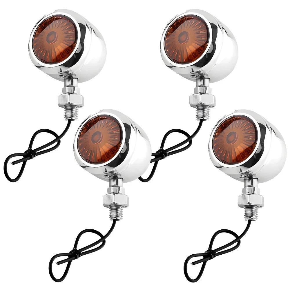 Chrome Mini Bullet Motorcycle Turn Signal Tail Lights Amber Indicator For Harley
