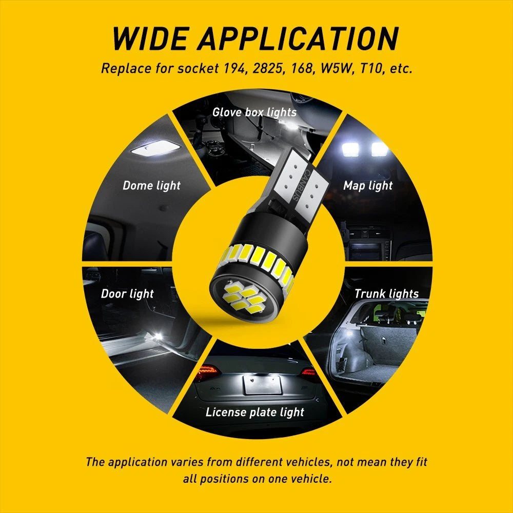 10x T10 W5W 168 194 LED BULB GLOBES INTERIOR SIDE WEDGE MAP DOME TRUNK AUXITO