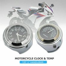 Load image into Gallery viewer, 2 IN 1 Motorcycle Chrom Handlebar Clock &amp; Thermometer Gauge For 7/8" to 1"ST