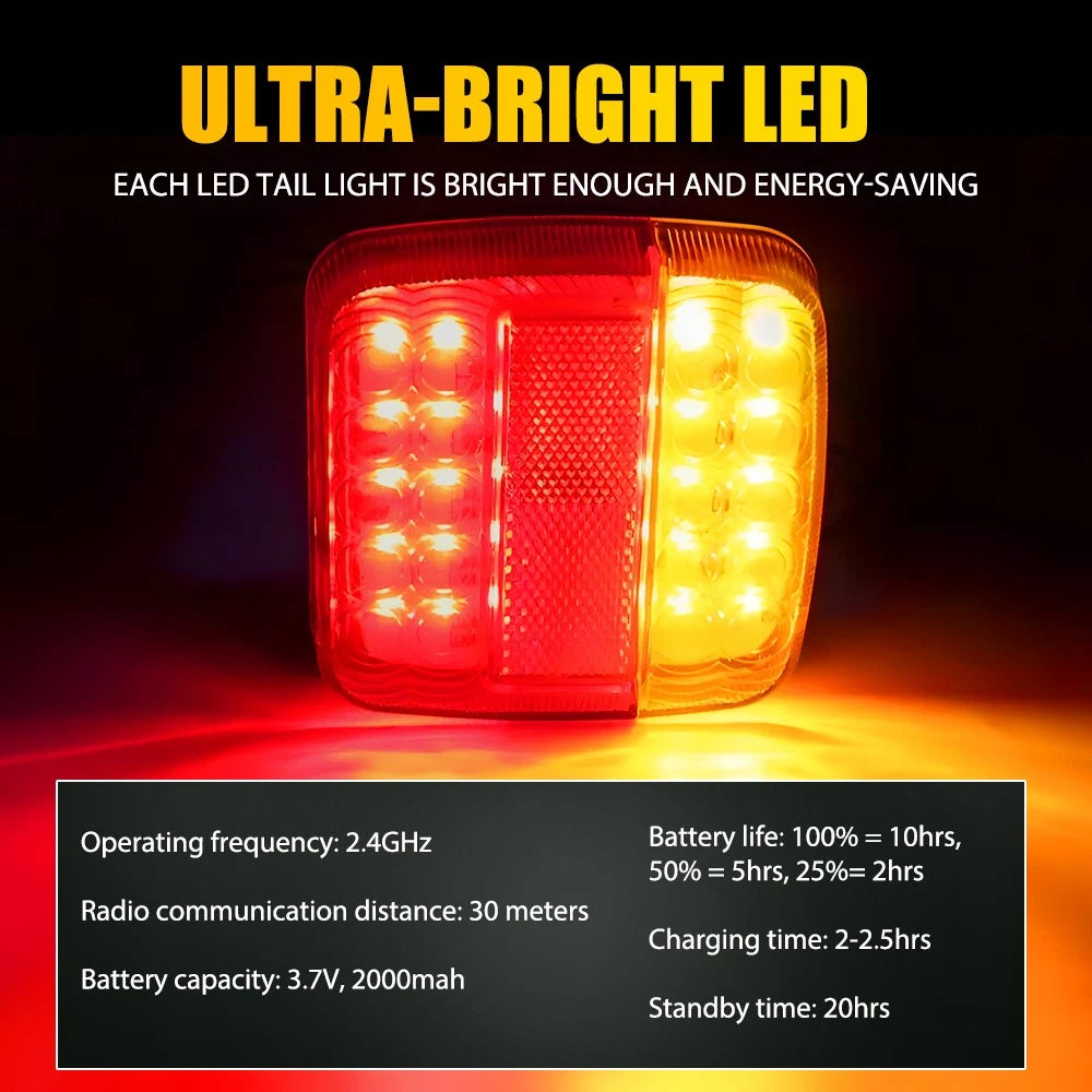 4x 12-24V Wireless USB Magnetic LED Tail Lights kit Towing Trailer Rear Lights