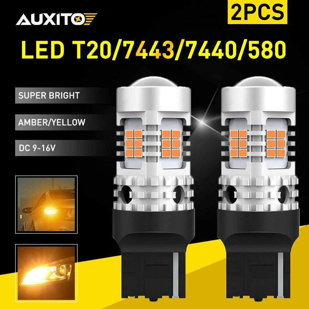 2X AUXITO T20 7443 7440 W21W 26-LED BRAKE CAR STOP TAIL LIGHT BULB 12V AMBER AU