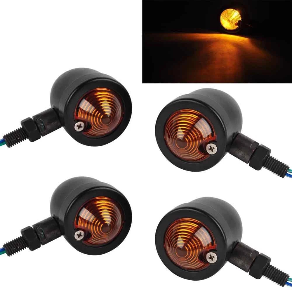 4 Black Motorcycle Turn Signal Light Indicator Lamp For Harley Chopper Bobber ST