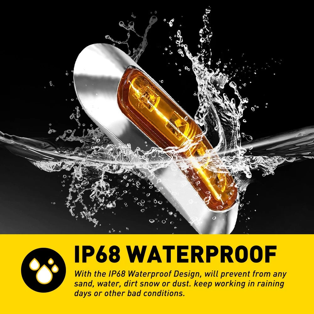 10-100X Chrome Clearance Light LED Side Marker Amber Trailer Caravan 12-24V A A2