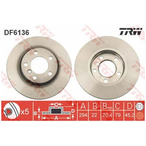 TRW Brake Rotor Single Front DF6136S