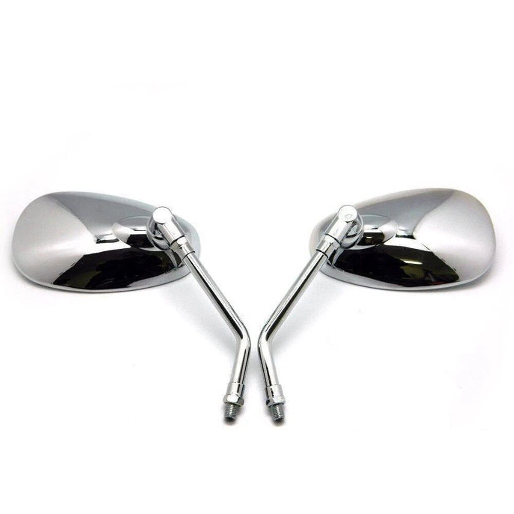 Motorcycle Rear View Mirrors Chrome Oval Side Mirrors 10mm Thread Universal ST