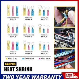 540pc Heat Shrink Butt Wire Connectors Waterproof Crimp Ring Splice Terminal