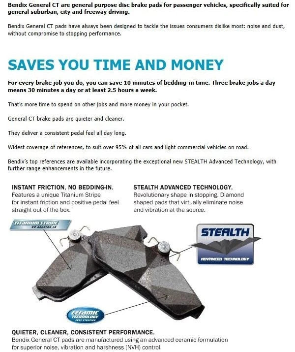 Bendix GCT Rear Disc Brake Pads Set for Holden Commodore VE VF 2006~2017