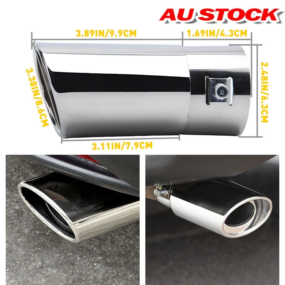 Universal Single Car Exhaust Muffler Tip Steel Stainless Round Pipe Tail Chrome