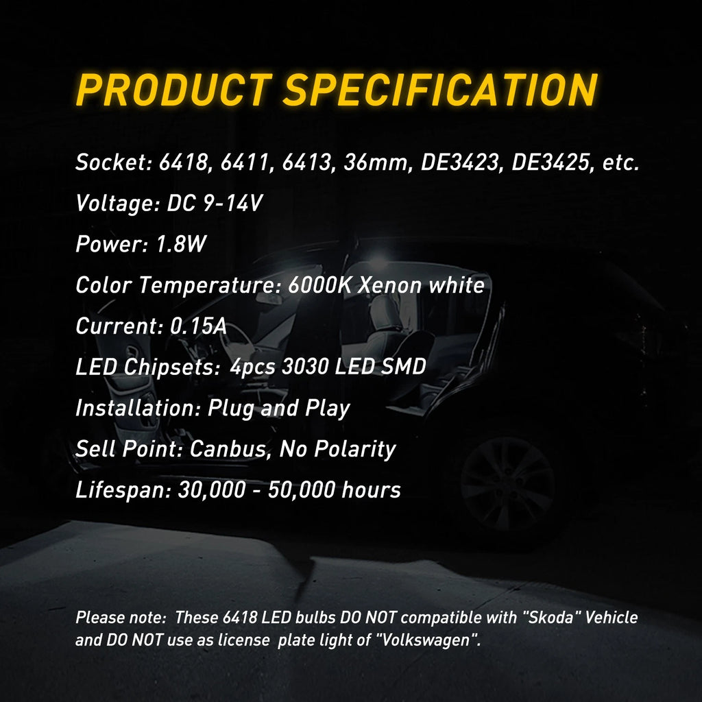 2X AUXITO CAR LED 36MM FESTOON INTERIOR LIGHT WHITE BULB WEDGE AUTO DOME GLOBE