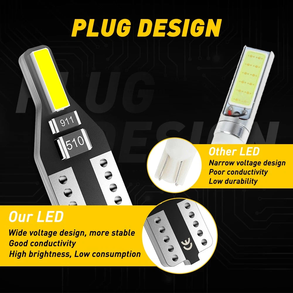10x AUXITO T10 W5W LED Wedge Interior Plate Number Light 6000K Globe Error Free
