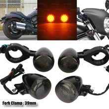 Load image into Gallery viewer, 4x 39mm Fork Front Rear LED Turn Signal Light For Harley Chopper Cruiser Black S