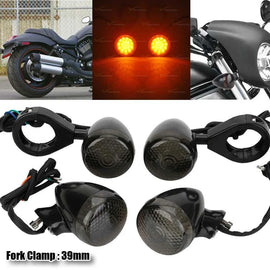 4x 39mm Fork Front Rear LED Turn Signal Light For Harley Chopper Cruiser Black S