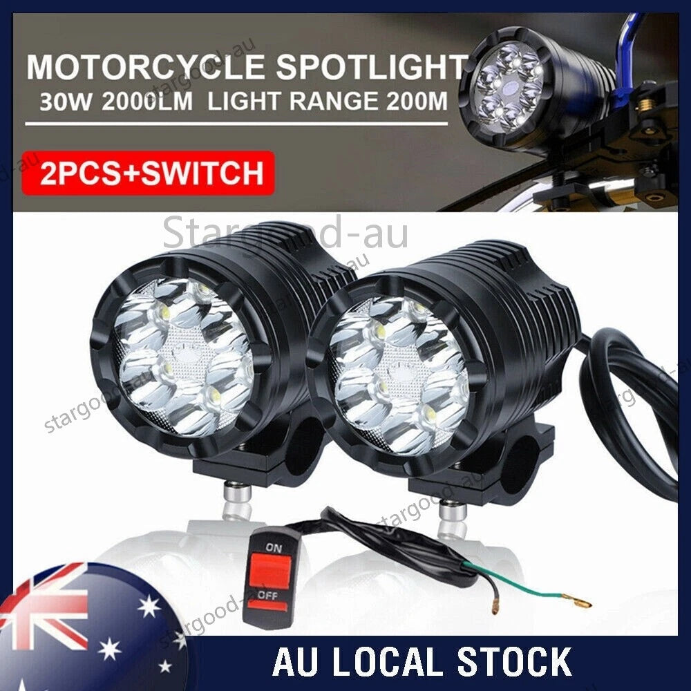 2x Motorcycle Spot light 6 LED Headlight Bike Waterproof Driving Fog Lamp 30W AU