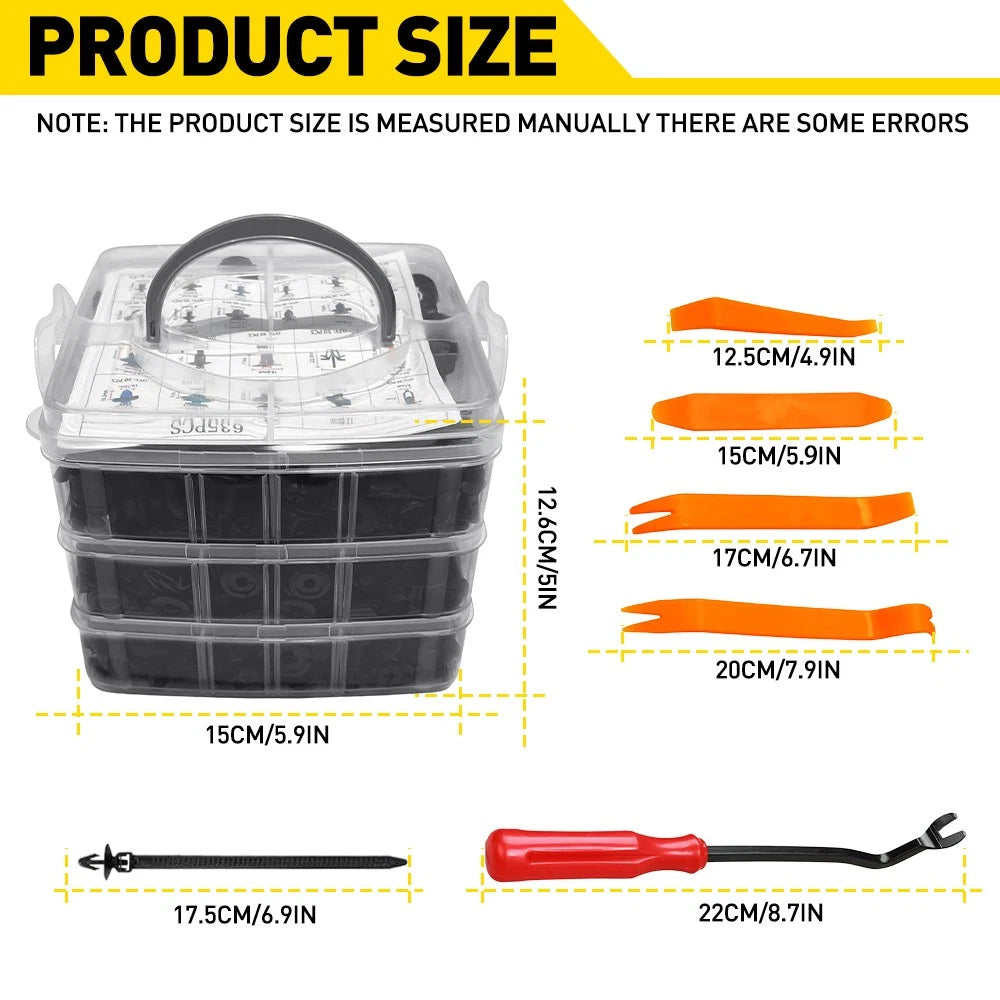 650 PCS Car Body Trim Clips Retainer Bumper Auto Panel Push Plastic Fastener Kit