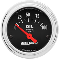 Auto Meter Traditional Chrome 2-1/16" Electric Oil Pressure Gauge 0–100 PSI