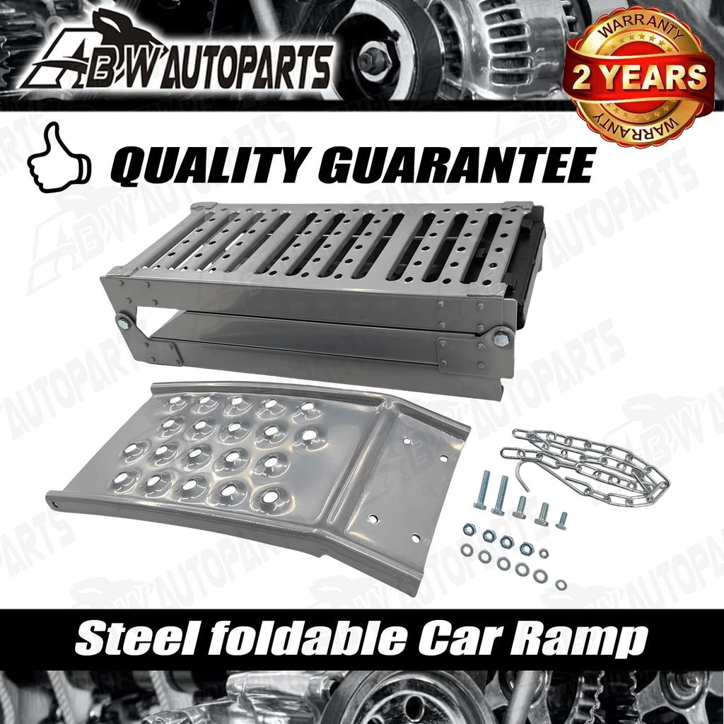 2-In-1 Folding Sturdy Car Loading Ramp HU2500 Grey Multi-Use Steel Portable Ramp