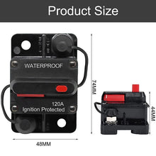 Load image into Gallery viewer, Waterproof Car Circuit Breaker Fuse Reset 120-300A 12V-48V DC Car Boat Auto IP67