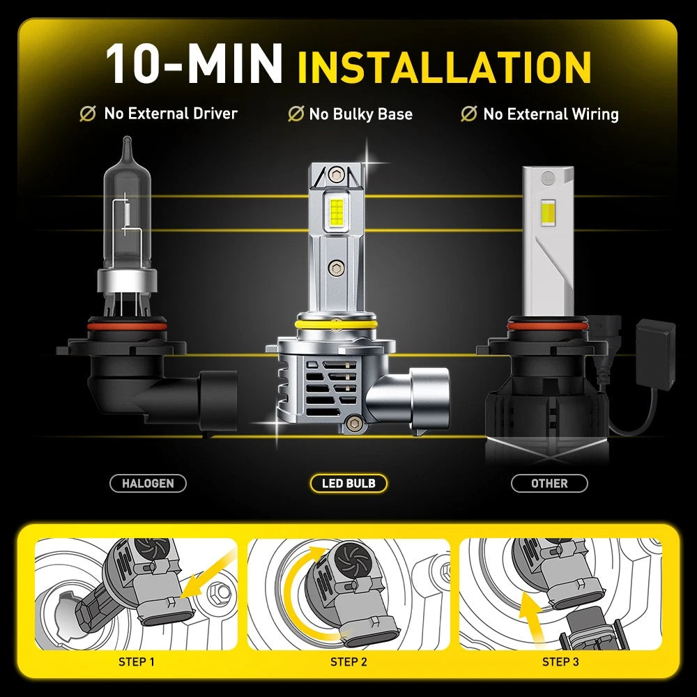 6-60x 9006 9005 H9 LED Headlight Bulbs High Low Beam 10000LM 6500K White 12V A