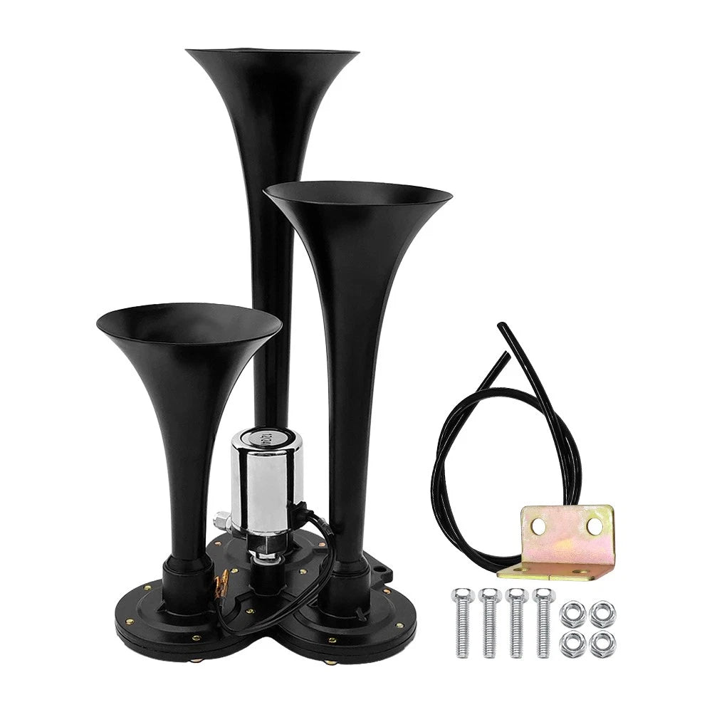 2x 600DB Horns Train Air Horn 3 Trumpets For Black Truck/Car/SUV Loud Sound