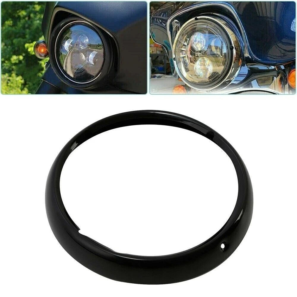 7''Headlight Headlamp Trim Ring Black For Harley Touring Electra Glide Road King